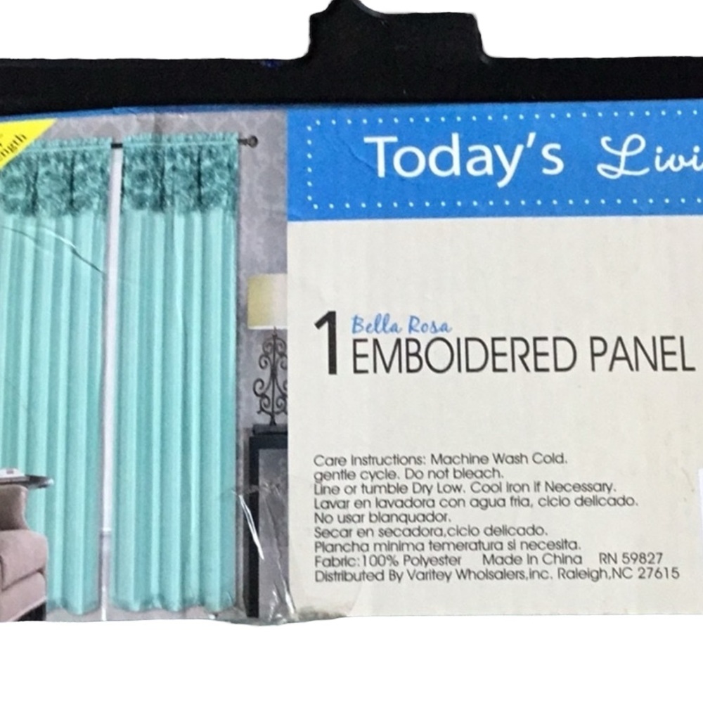 ‼️NWT Bella Rose Embroidered Blue Ruffle, flowers, Solid Long Curtain Panel - Picture 3 of 5